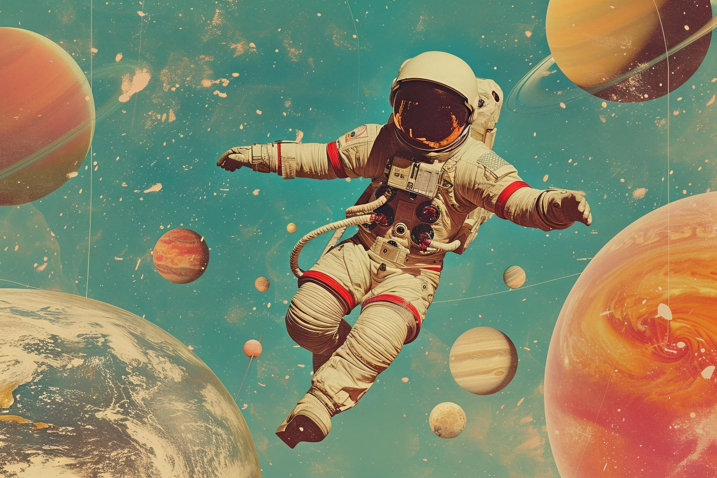 Astronaut Metal Art, Sound Reactive LED Space Decor, Retro Galaxy Wall Art (Battery Operated)