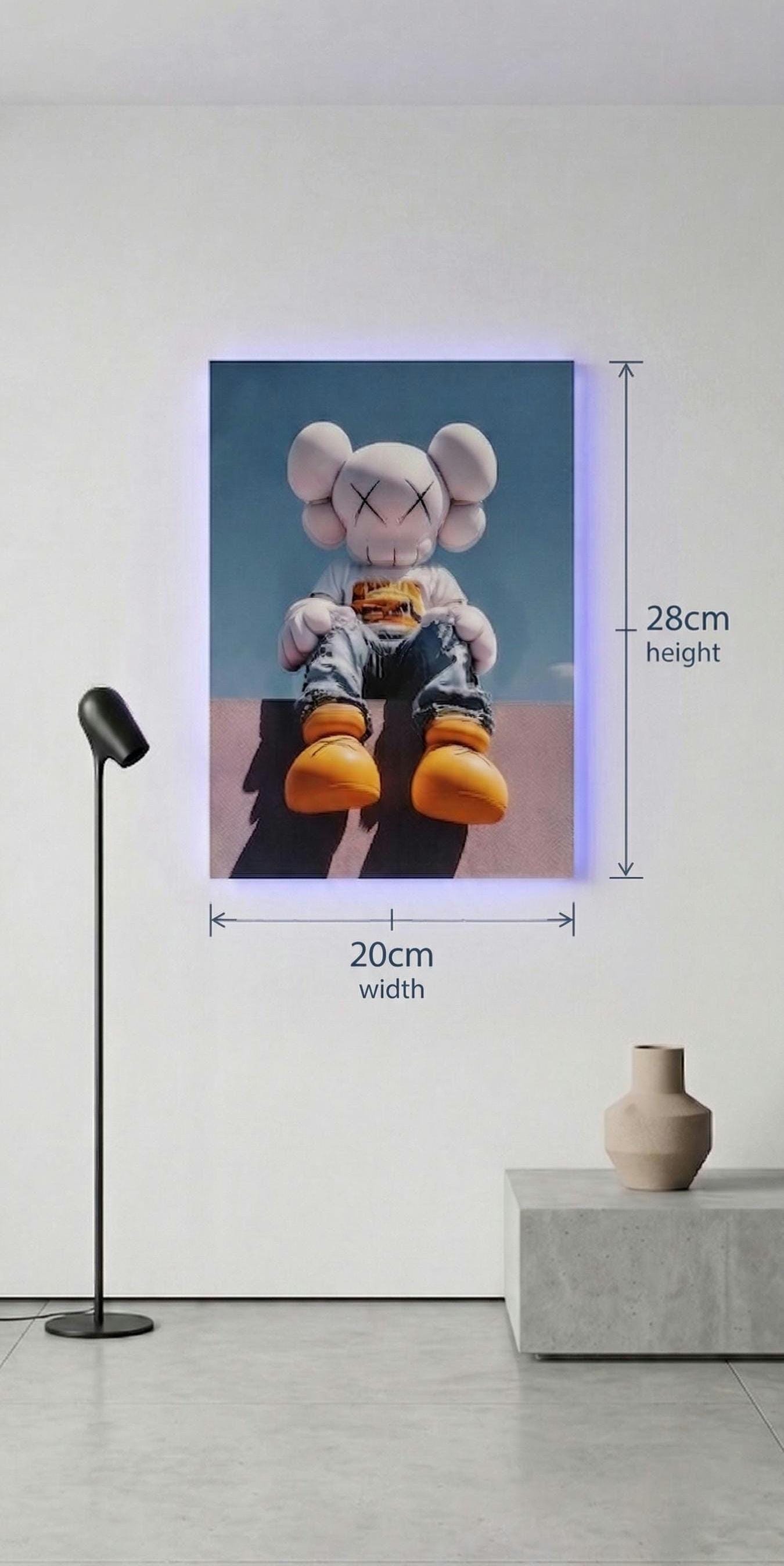 KAWS Inspired Companion Backlit Metal Art, Street Art Decor, Urban Glow (20cm x 28cm)