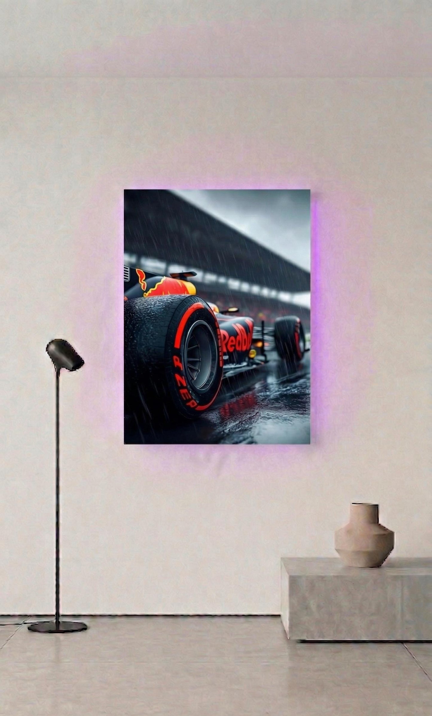 Red Bull F1 Metal Art, Wet Race Scene, LED Backlighting (20cm x 28cm)