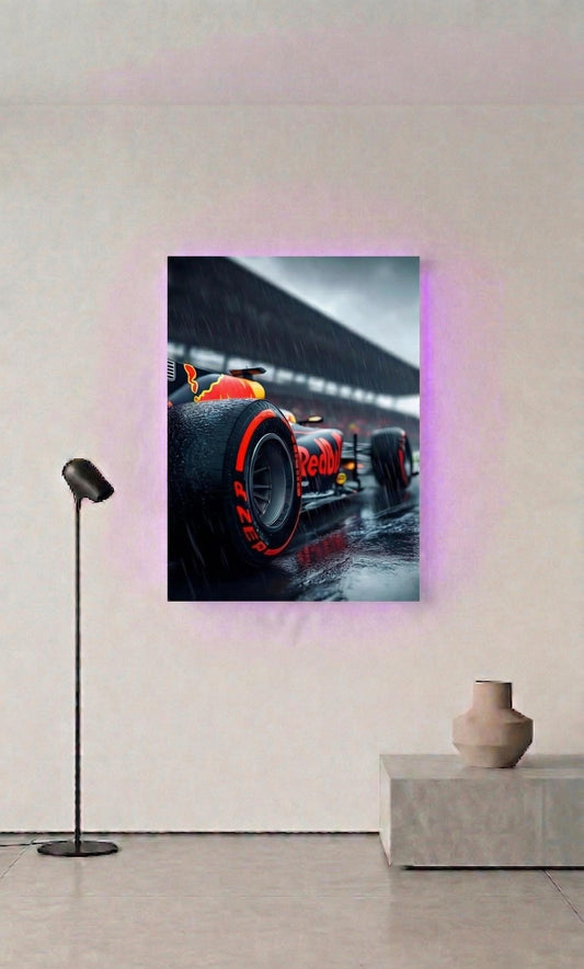 Red Bull F1 Metal Art, Wet Race Scene, LED Backlighting (20cm x 28cm)