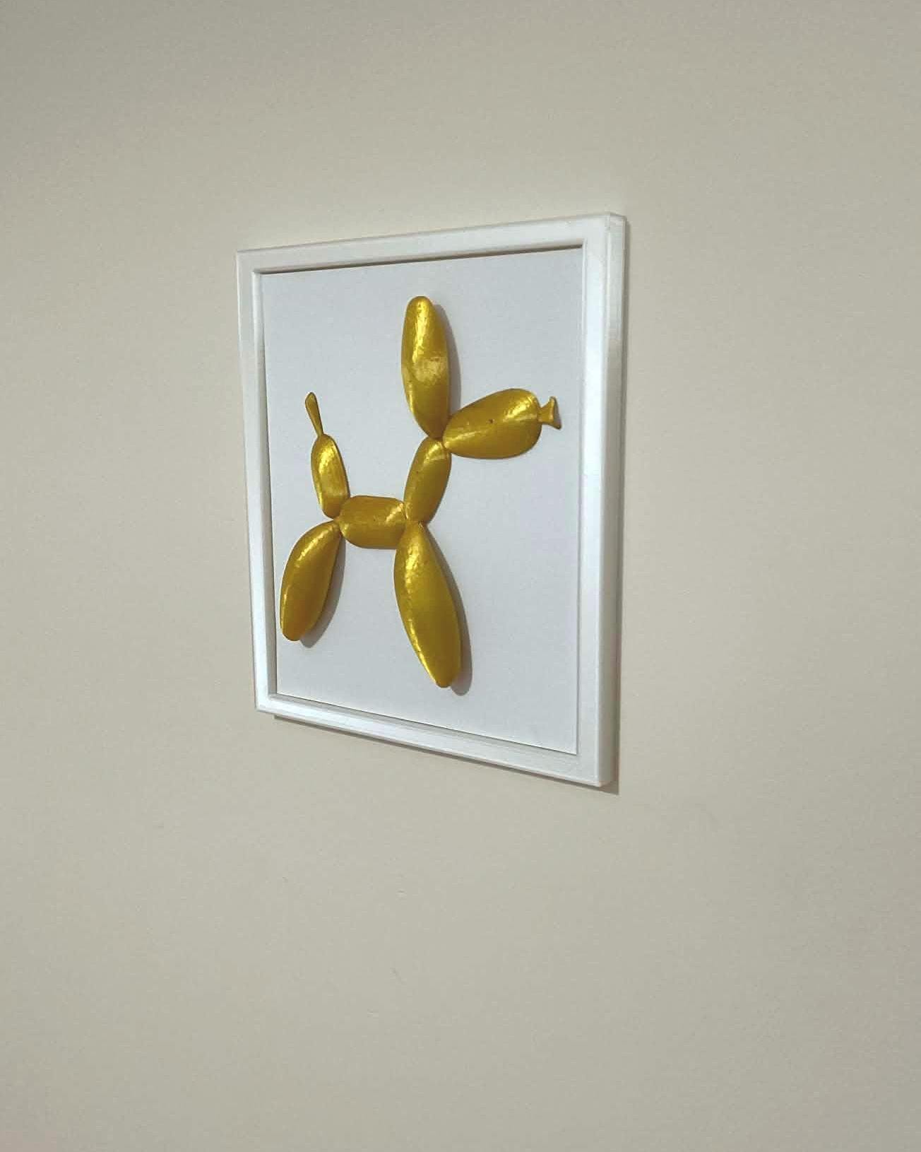 Gold Balloon Dog 3D Wall Art, Metallic Pop Art Sculpture, Framed PLA Decor