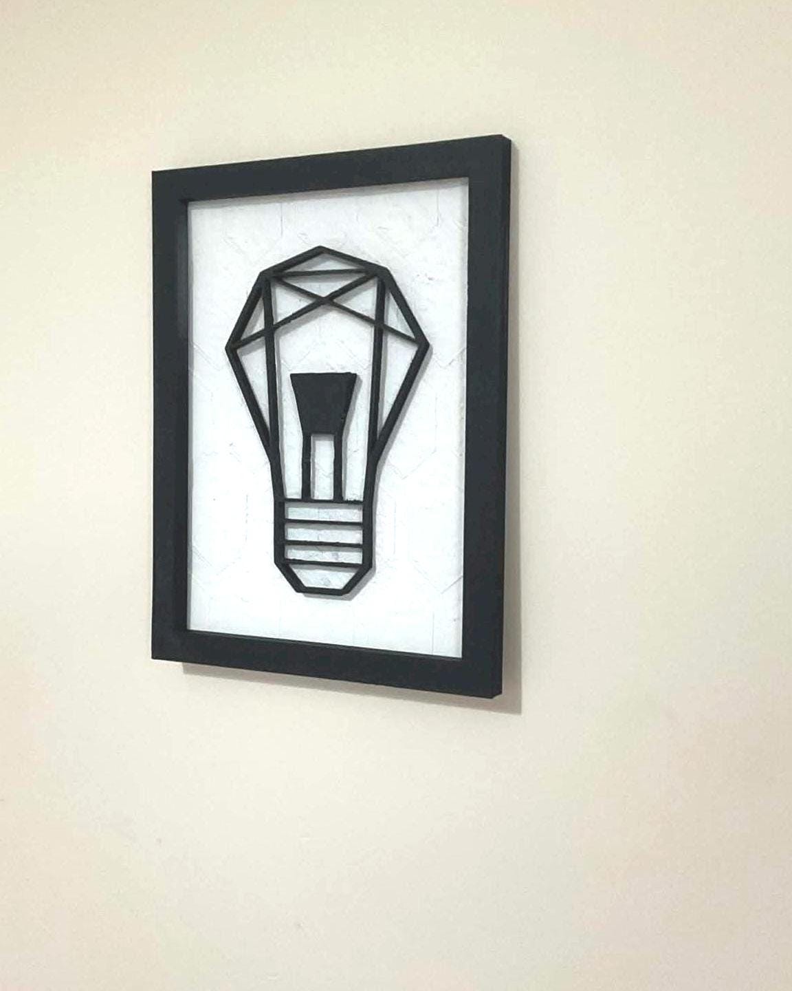 Geometric Light Bulb Wall Art, 3D Layered PLA Decor, Minimalist Industrial Style