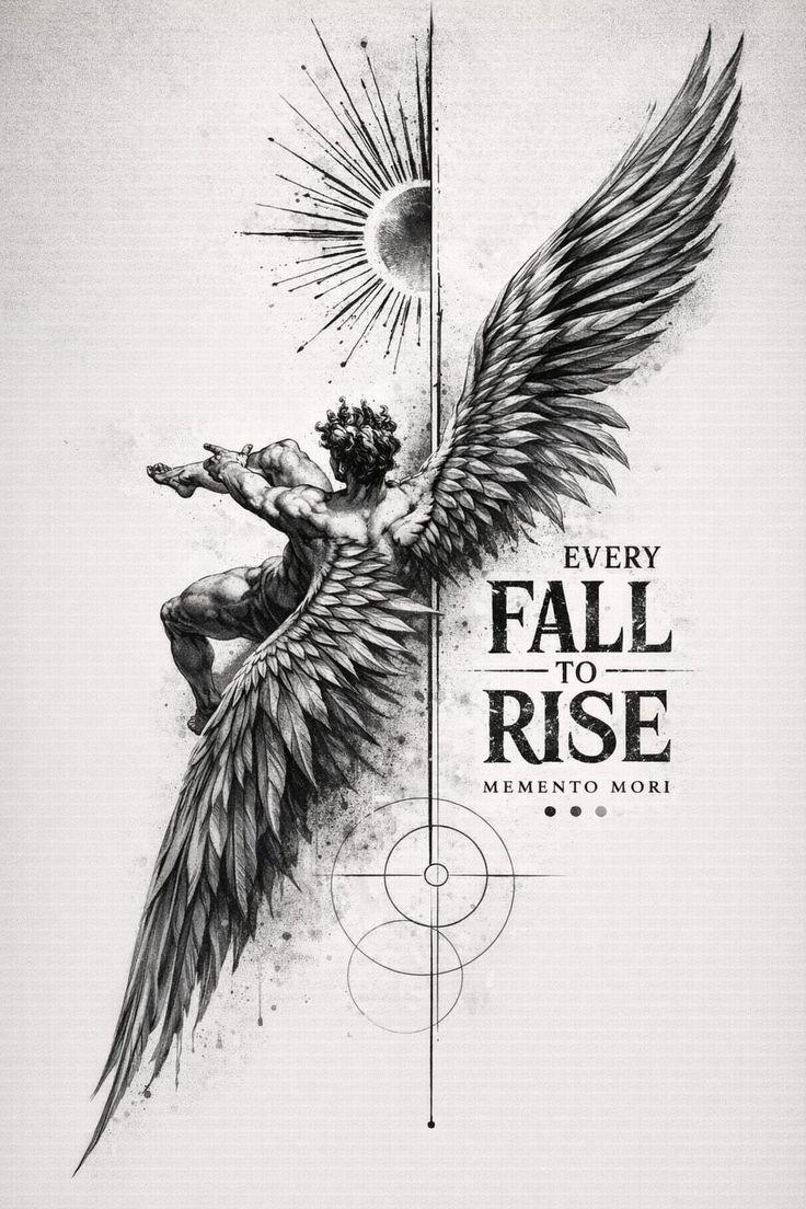 Memento Mori Icarus Metal Art, Every Fall To Rise Stoic Print, Dark Academia Decor