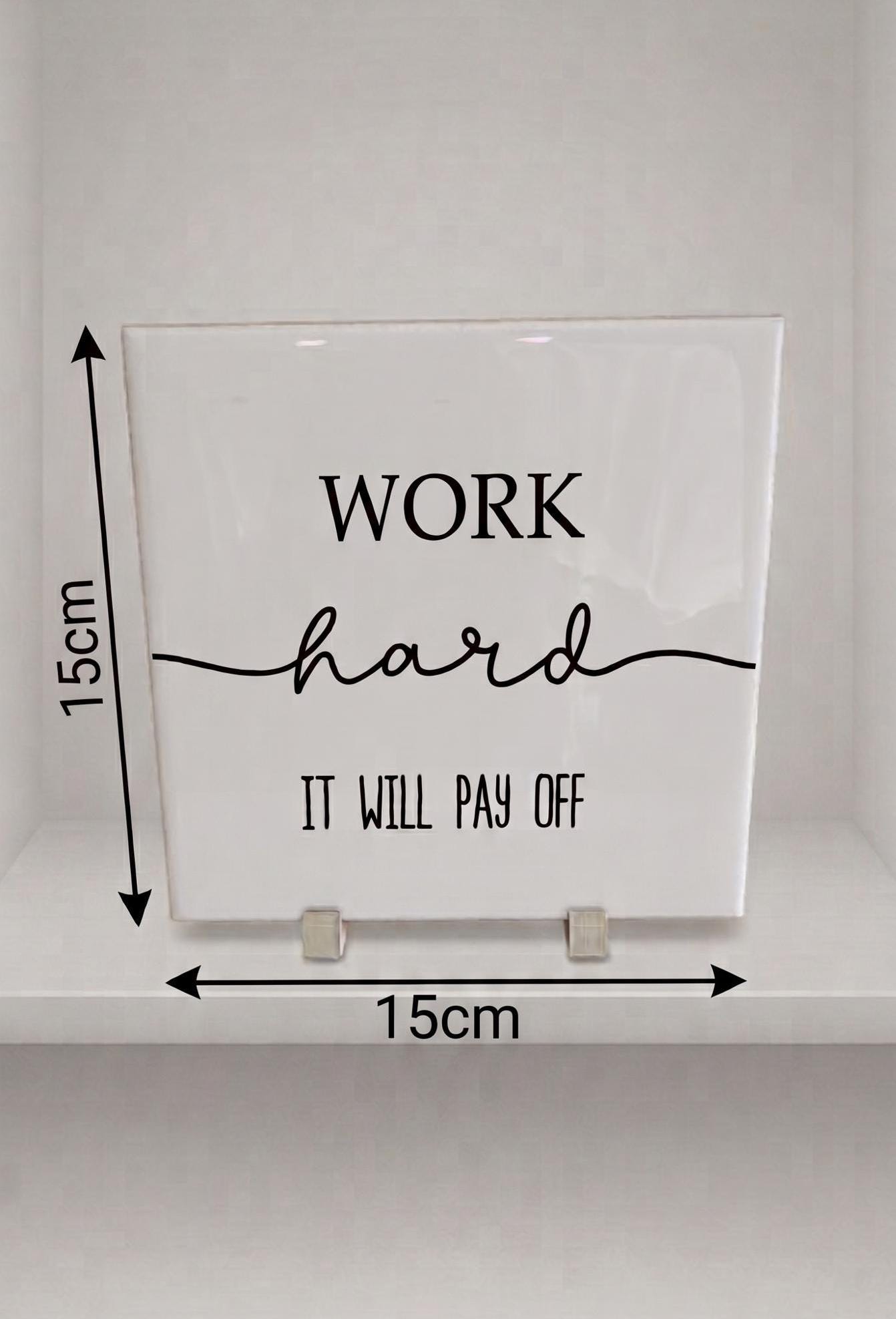 Motivational Desk Sign, Minimalist Office Decor, Ceramic Tile Art